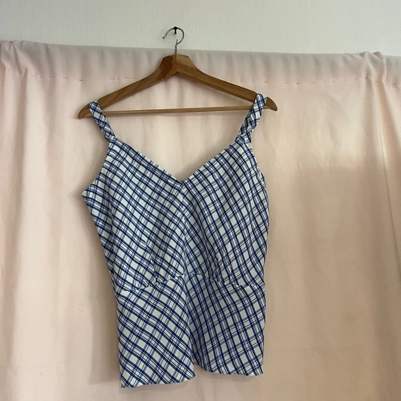 Lewit Tops - Lewit Blue and White Asymmetrical Fitted Camisole